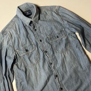 Lucky Brand Dungarees Chambray Denim Button Up Shirt Size S Western Classic Top